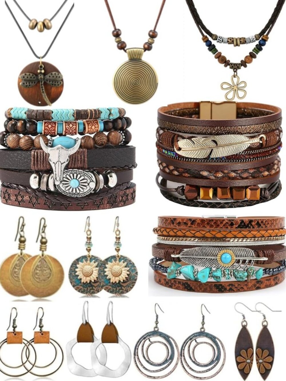 Boho 12-Piece Jewelry Set for Women | Western Long Pendant & Statement Pieces